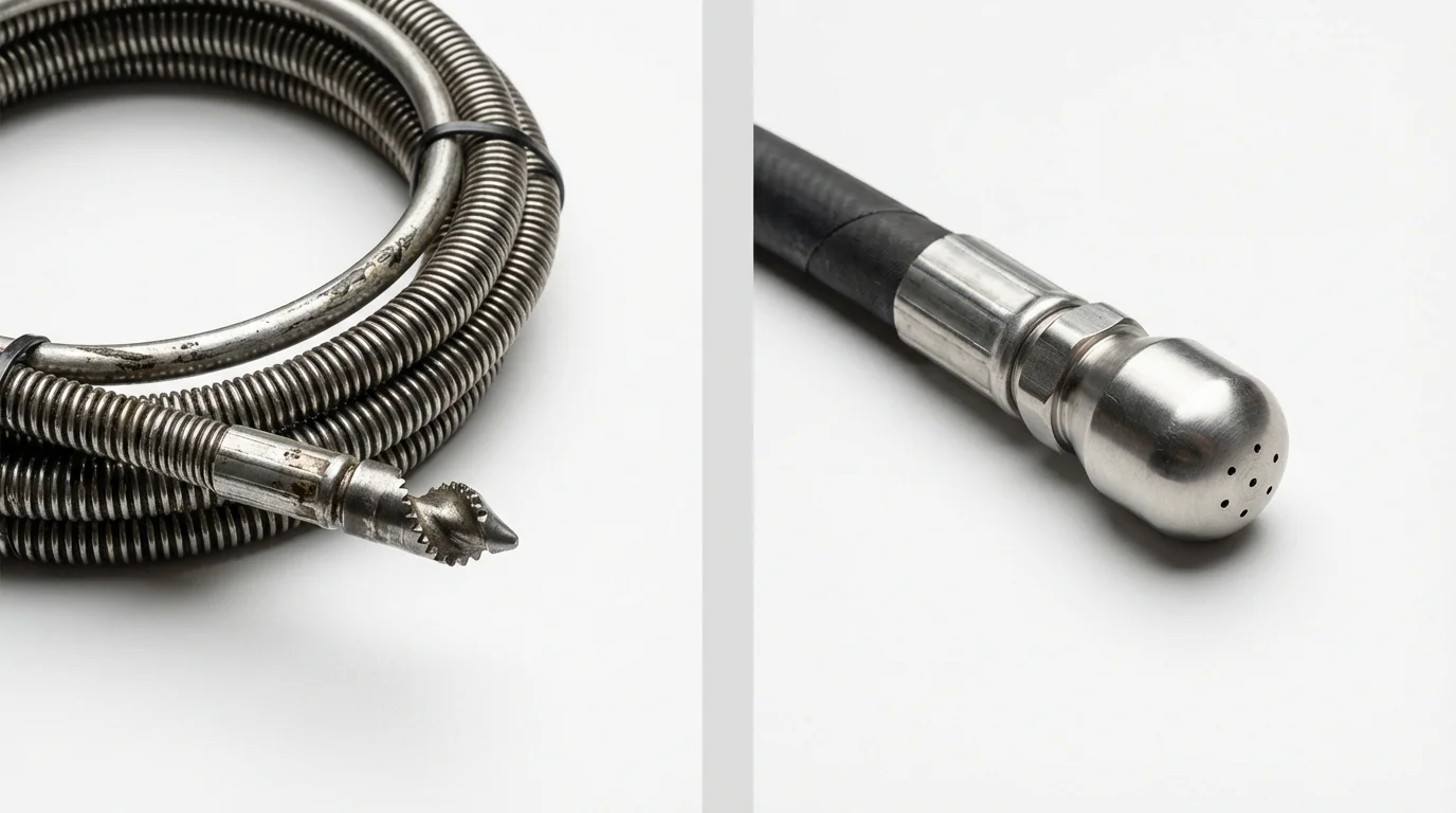 Drain snake cable and hydro jetting nozzle used for drain cleaning in Gainesville, FL