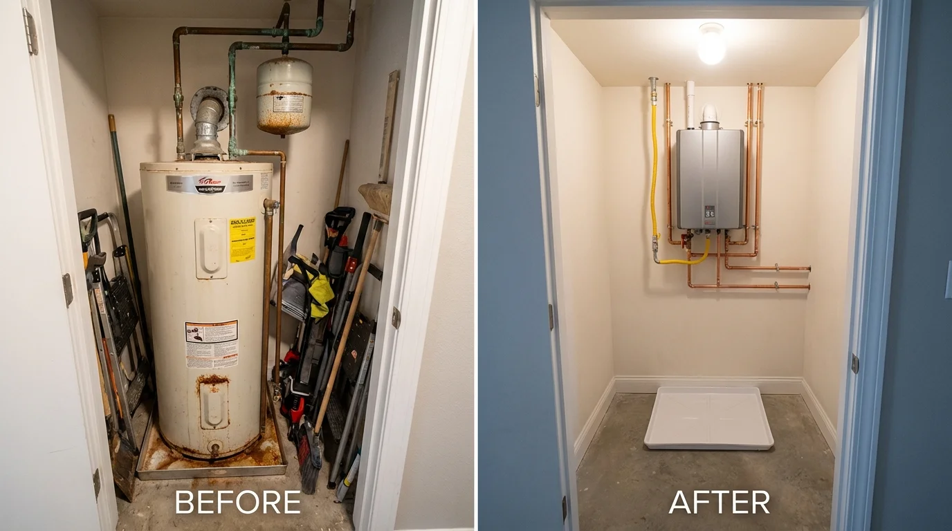 Tank water heater versus wall-mounted tankless unit comparison for Gainesville, FL homeowners
